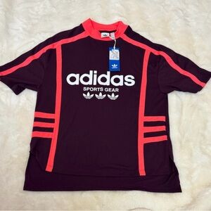 Adidas Burgandy Sports Gear Tee with Orange accent